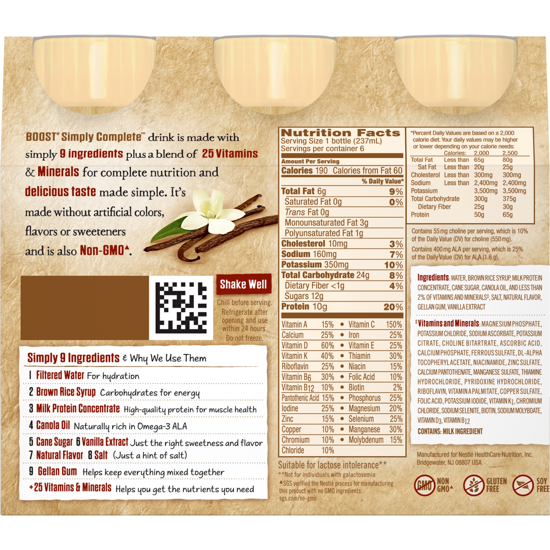 slide 6 of 8, Boost Simply Complete Nutritional Shake - Vanilla Bean, 6 ct; 8 fl oz