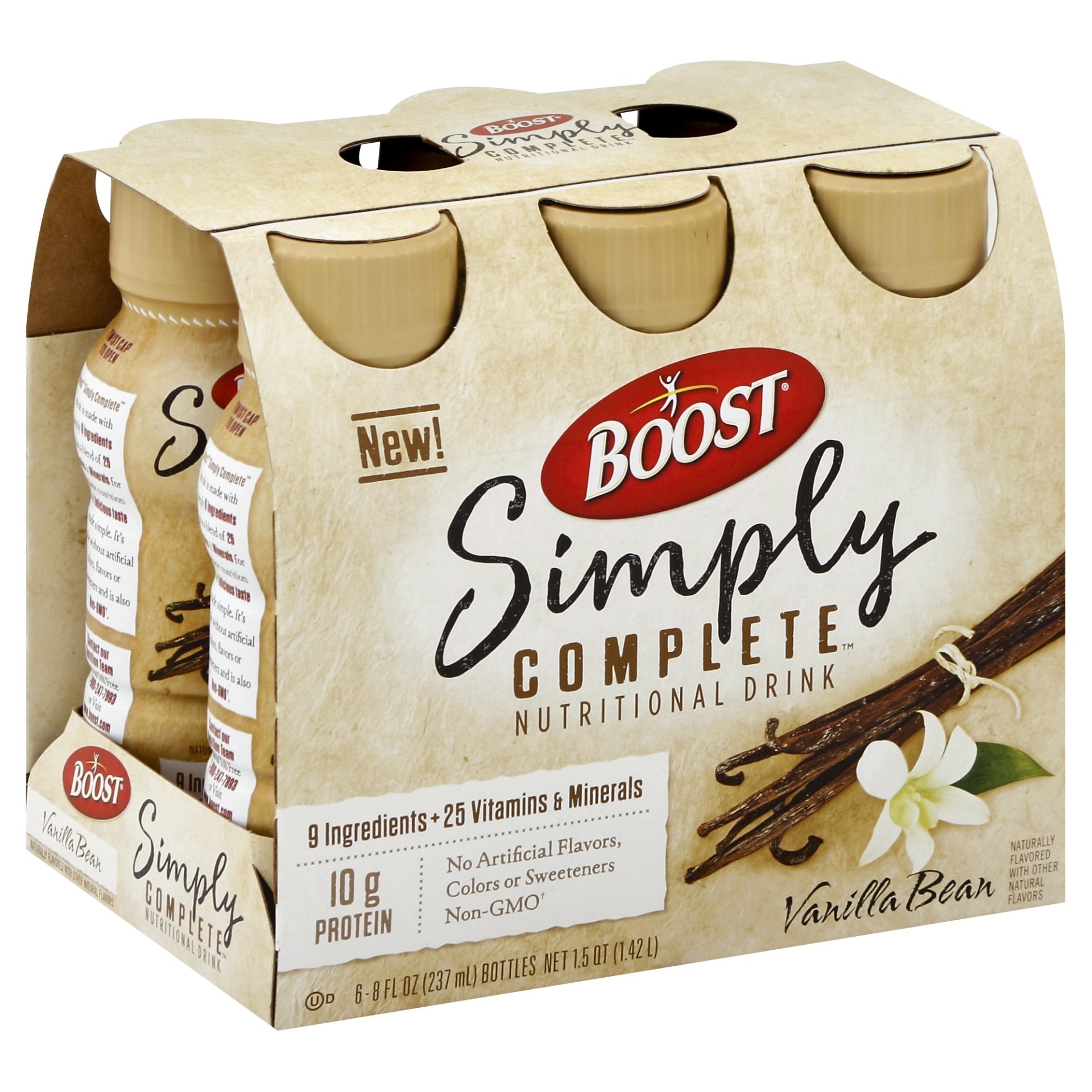 slide 1 of 8, Boost Simply Complete Nutritional Shake - Vanilla Bean, 6 ct; 8 fl oz