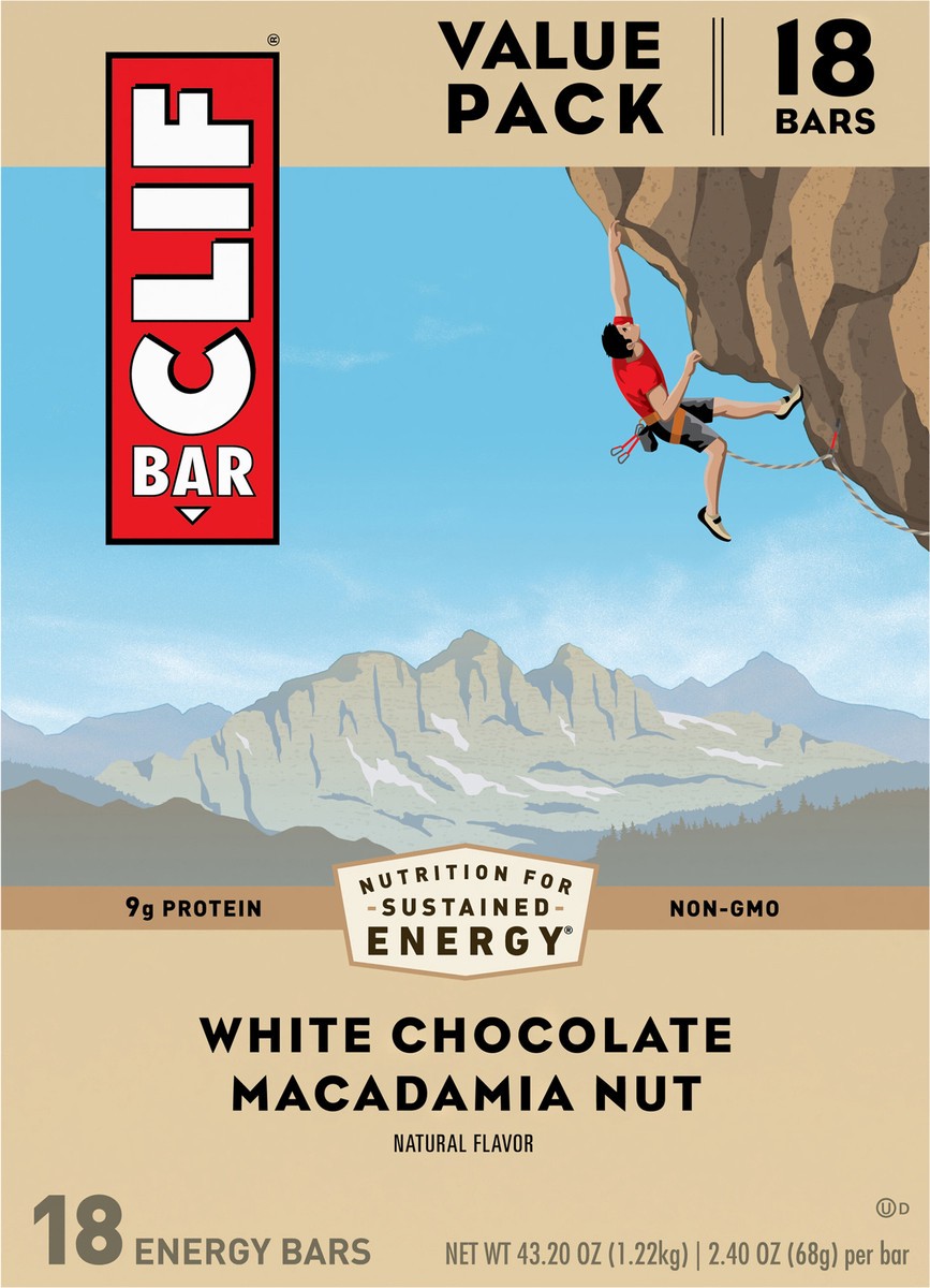 slide 6 of 9, CLIF BAR - White Chocolate Macadamia Nut Flavor - Made with Organic Oats - Non-GMO - Plant Based - Energy Bars - 2.4 oz. (18 Pack), 18 ct