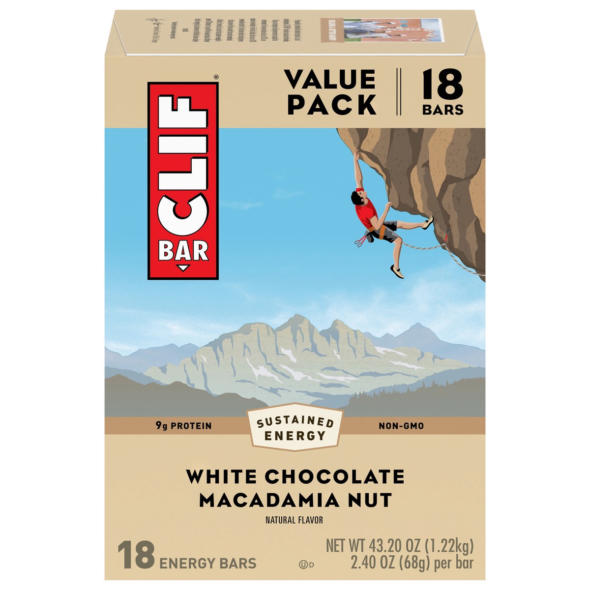 slide 1 of 9, CLIF BAR - White Chocolate Macadamia Nut Flavor - Made with Organic Oats - Non-GMO - Plant Based - Energy Bars - 2.4 oz. (18 Pack), 18 ct