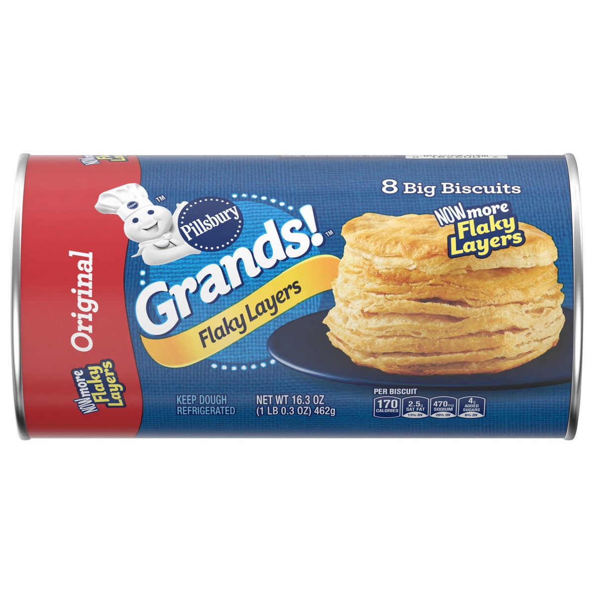 slide 1 of 9, Grands! Flaky Layers, Original Refrigerated Biscuit Dough, 8 ct., 16.3 oz., 8 ct