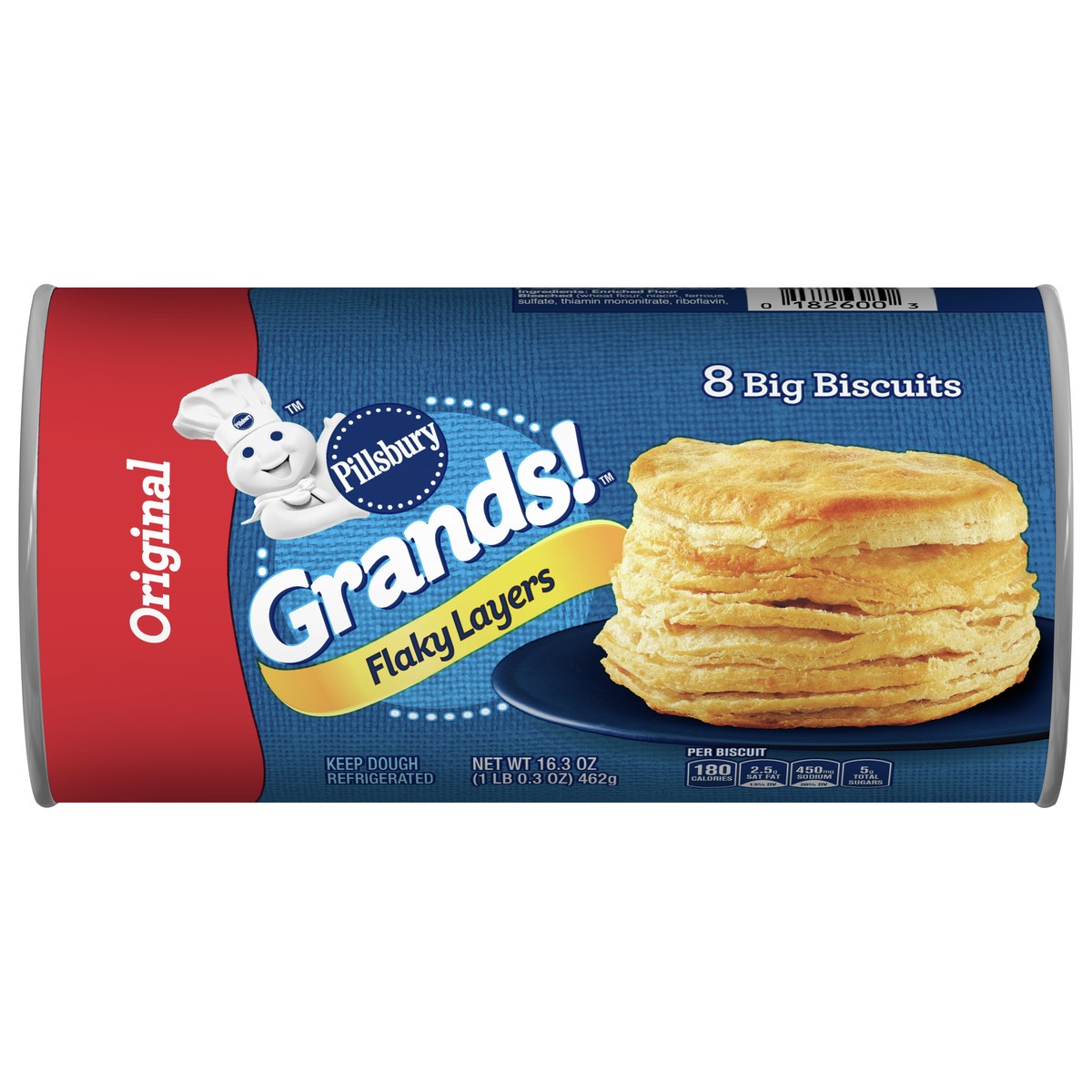 slide 1 of 9, Grands! Flaky Layers, Original Refrigerated Biscuit Dough, 8 ct., 16.3 oz., 8 ct