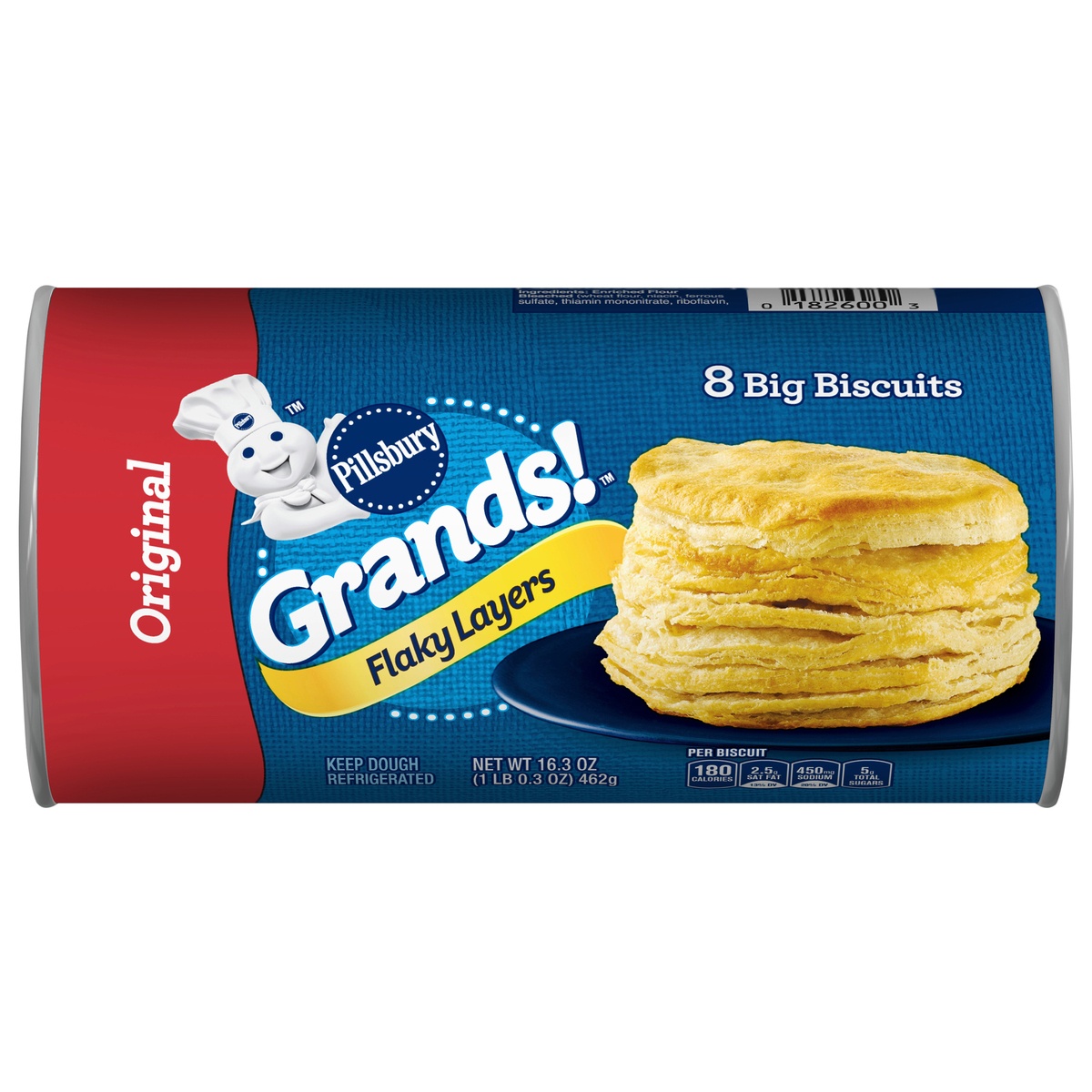 slide 1 of 1, Pillsbury Grands! Flaky Layers Refrigerated Biscuits, Original, 8 ct., 16.3 oz., 16.3 oz