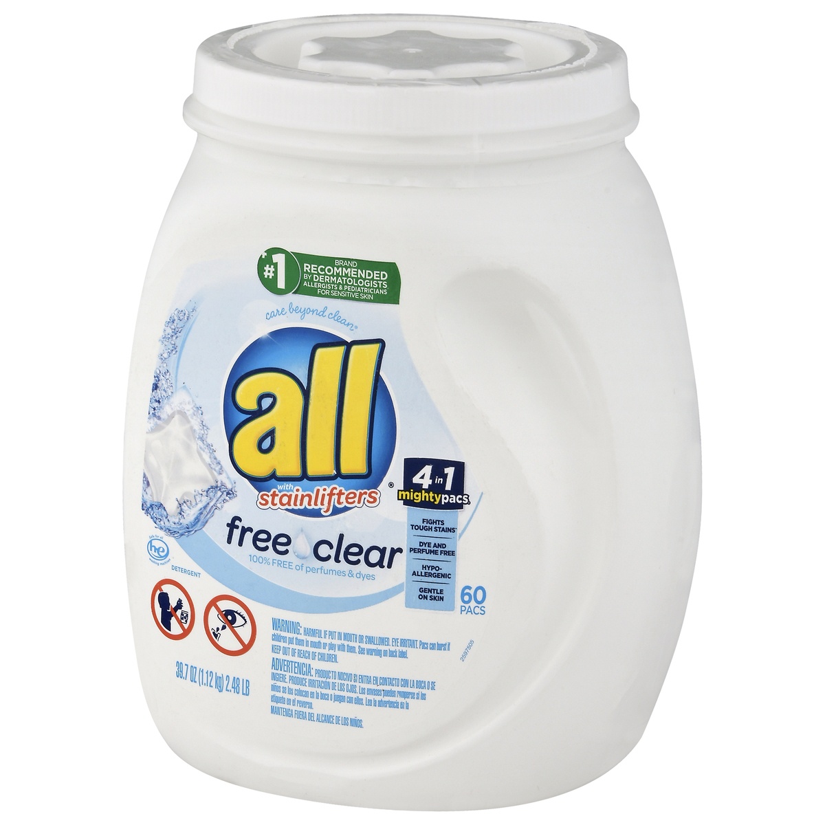 slide 3 of 8, All 4-in-1 Free & Clear with Stain Lifters HE Laundry Detergent Pacs, 60 ct