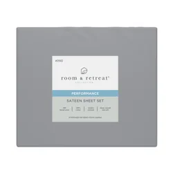 ROOM & RETREAT RR 400 Thread Counts Sheet Set, King, 4 pc set, Alloy