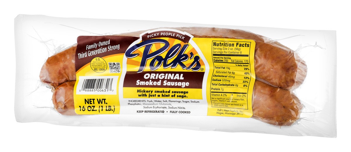 slide 5 of 9, Polk's Original Smoked Sausage, 16 oz