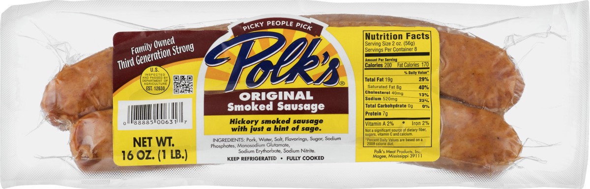 slide 6 of 9, Polk's Original Smoked Sausage, 16 oz