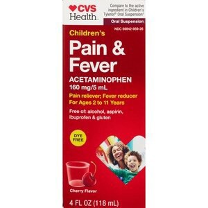 slide 1 of 1, CVS Health Children's Acetaminophen Dye Free Pain Reliever & Fever Reducer Oral Suspension, Cherry, 4 Fl Oz, 4 oz