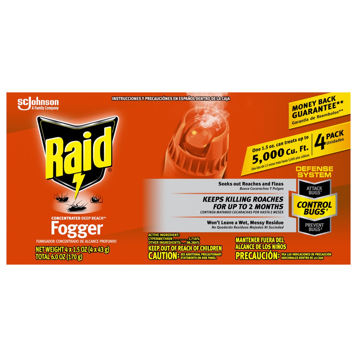 slide 1 of 5, Raid Concentrated Deep Reach Pest Killer & Roach Fogger, 1.5 fl oz, 4 Count, 6 oz