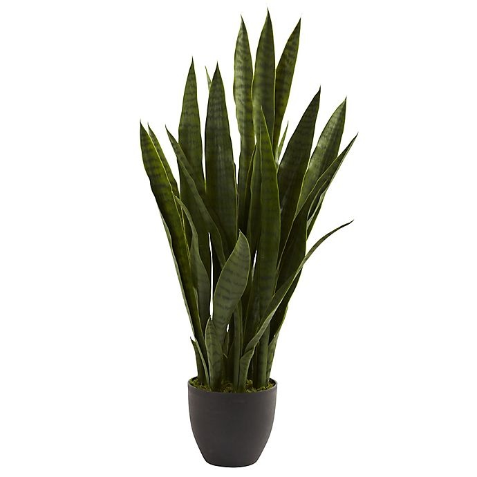 slide 1 of 1, Nearly Natural Artificial Sansevieria Plant with Black Planter, 35 in