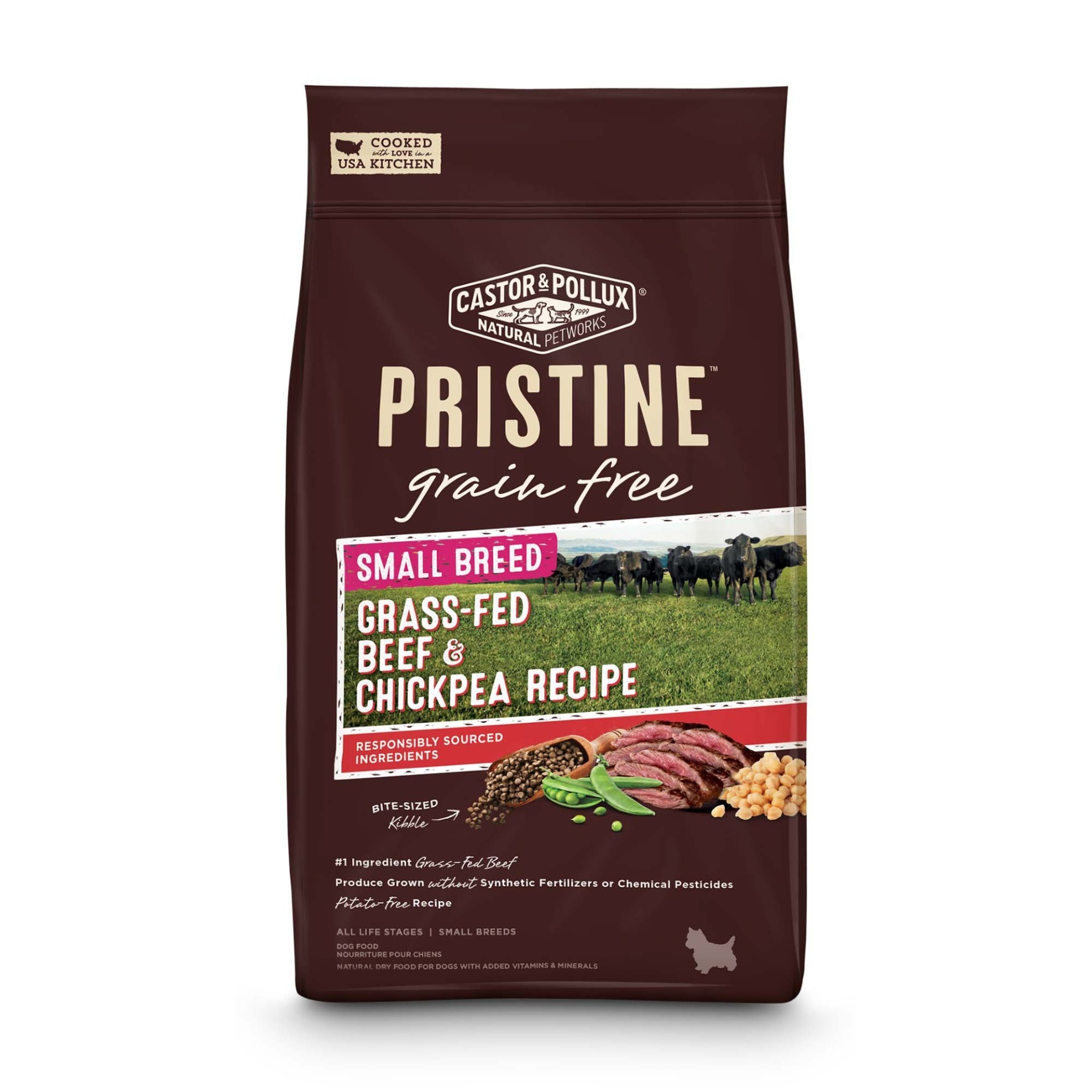 slide 1 of 1, Castor & Pollux Pristine Grain Free Small Breed Grass-Fed Beef & Chickpea Dry Dog Food, 10 lb