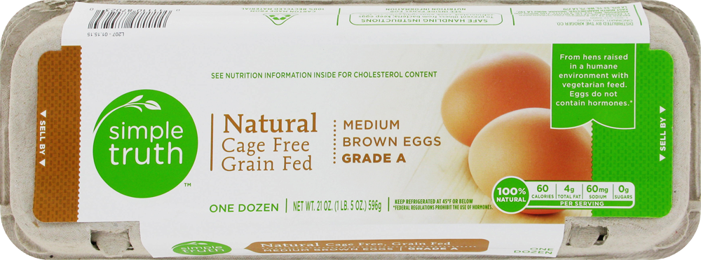 slide 1 of 3, Simple Truth Natural Cage Free Grade A Medium Brown Eggs, 12 ct