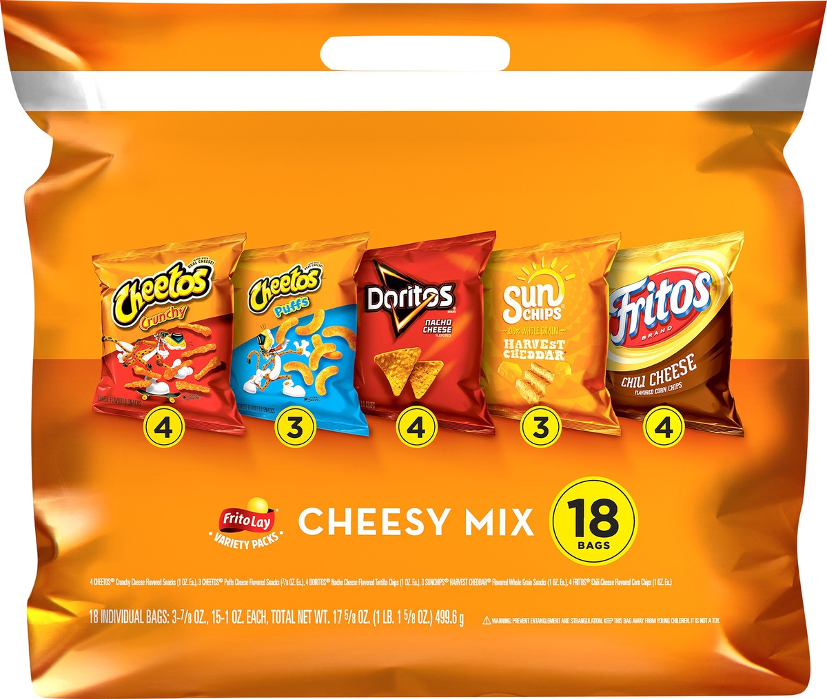 slide 1 of 6, Lay's FritoLay Cheesy Mix Variety Pack (15-1Oz, 3-.875Oz) 18 Count Bags, 18 ct