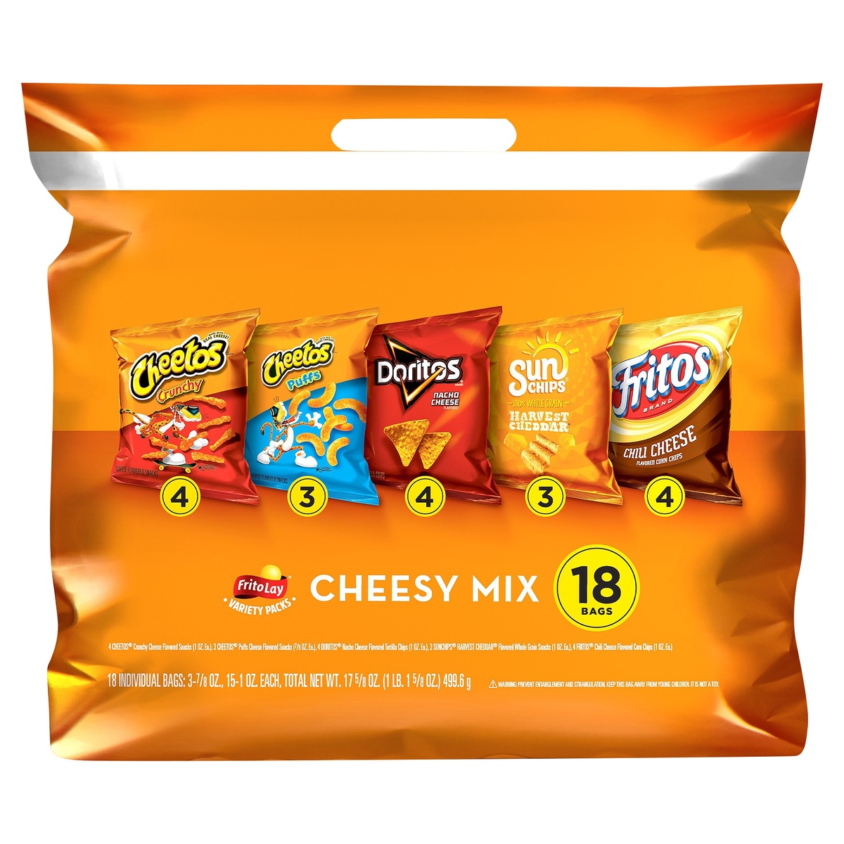 slide 1 of 1, FritoLay Cheesy Mix Variety Pack (15-1Oz, 3-.875Oz) 18 Count Bags, 17.625 oz