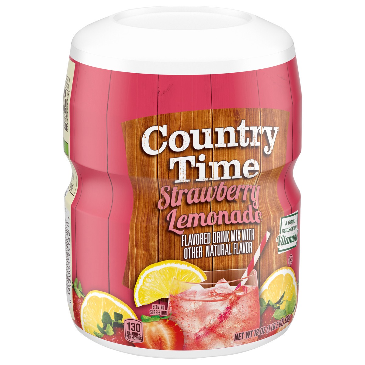 slide 4 of 9, Country Time Strawberry Lemonade Naturally Flavored Powdered Drink Mix, 18 oz Canister, 