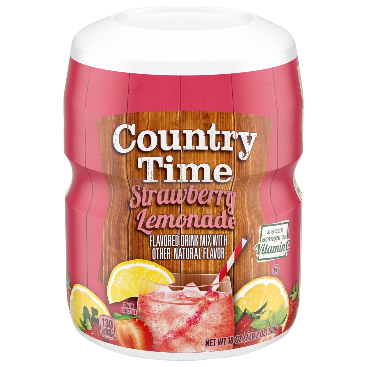 slide 1 of 9, Country Time Strawberry Lemonade Naturally Flavored Powdered Drink Mix, 18 oz Canister, 