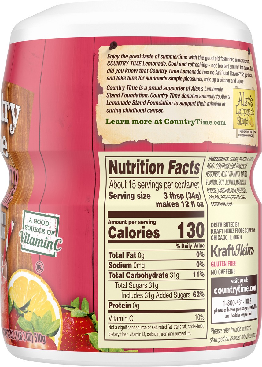 slide 9 of 9, Country Time Strawberry Lemonade Naturally Flavored Powdered Drink Mix, 18 oz Canister, 