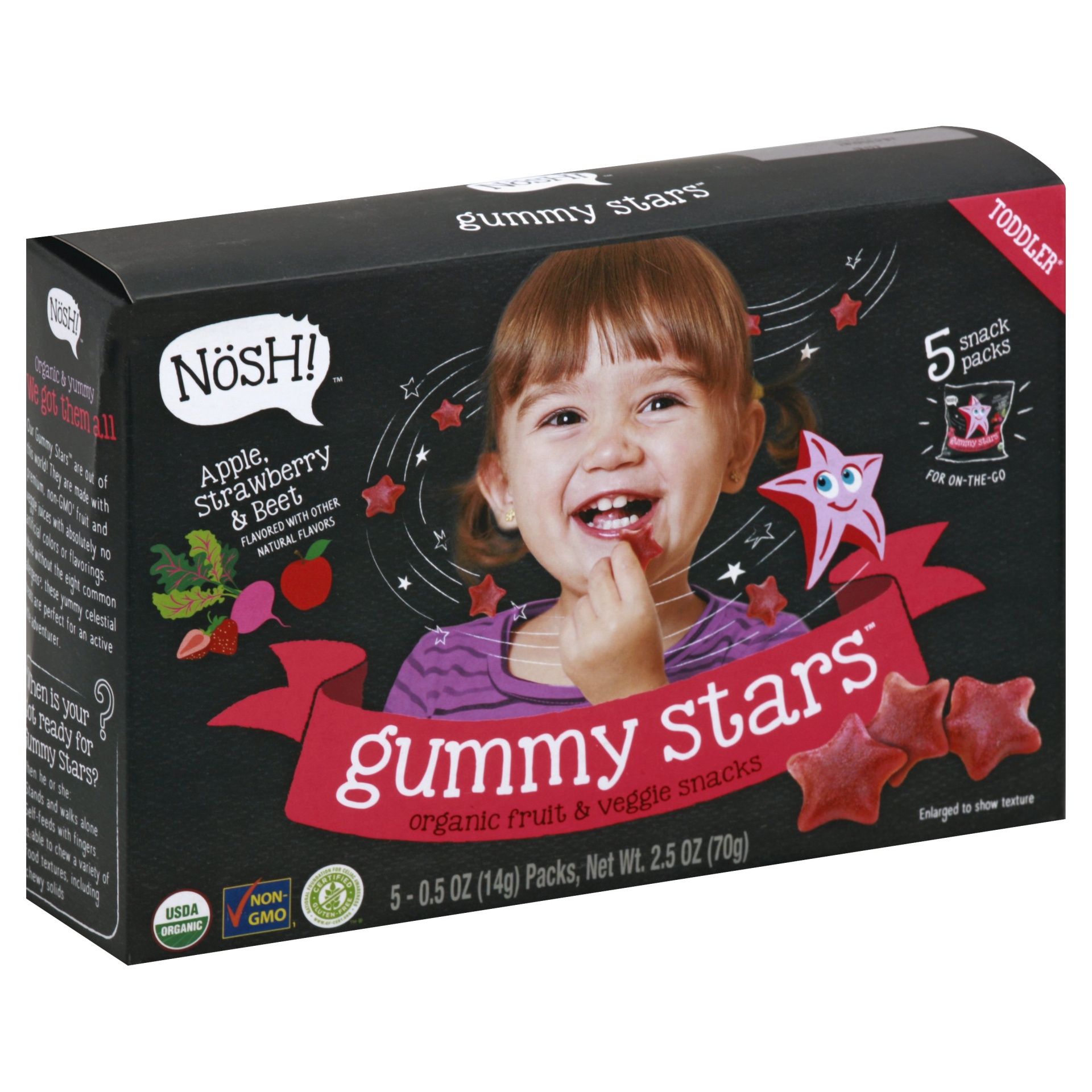 slide 1 of 5, Nosh Gummy Stars - Strawberry Beet, 2.5 oz