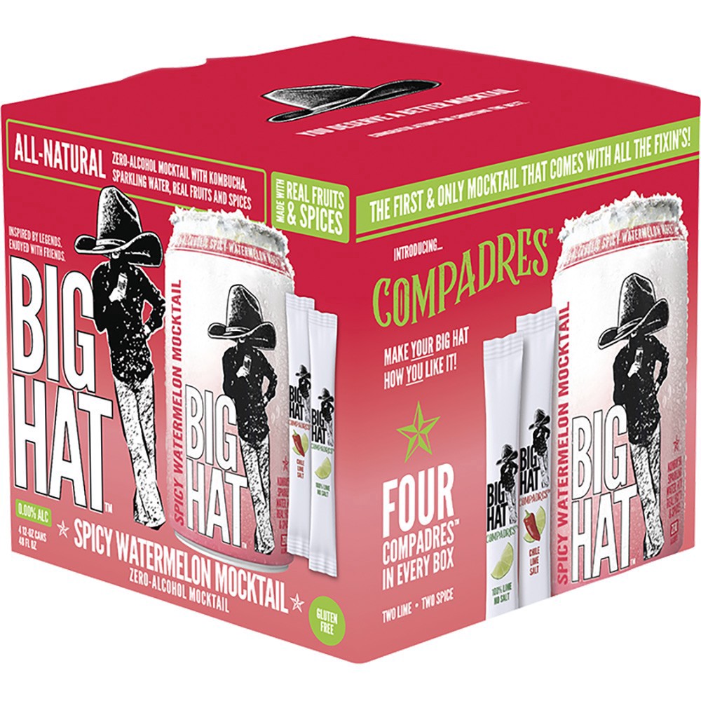 slide 1 of 1, Big Hat Spirits Big Hat N/a Spicy Watermelon, 4 ct; 12 oz