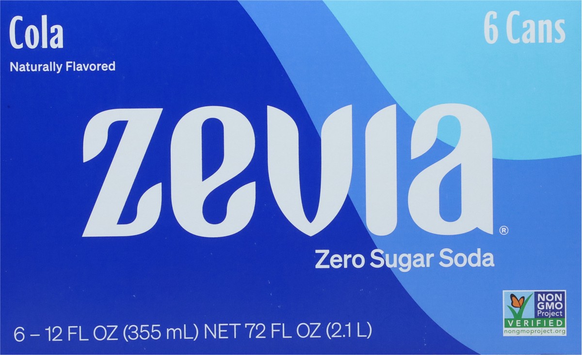 slide 5 of 9, Zevia Zero Sugar Cola Soda 6 - 12 fl oz Cans, 6 ct