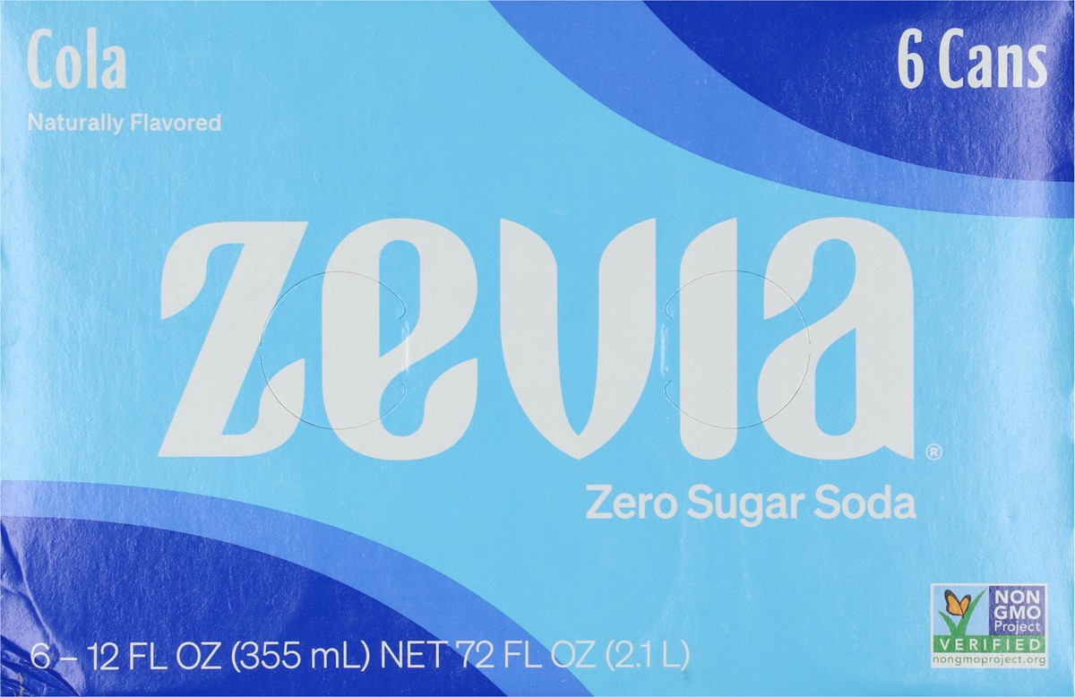 slide 7 of 9, Zevia Zero Sugar Cola Soda 6 - 12 fl oz Cans, 6 ct