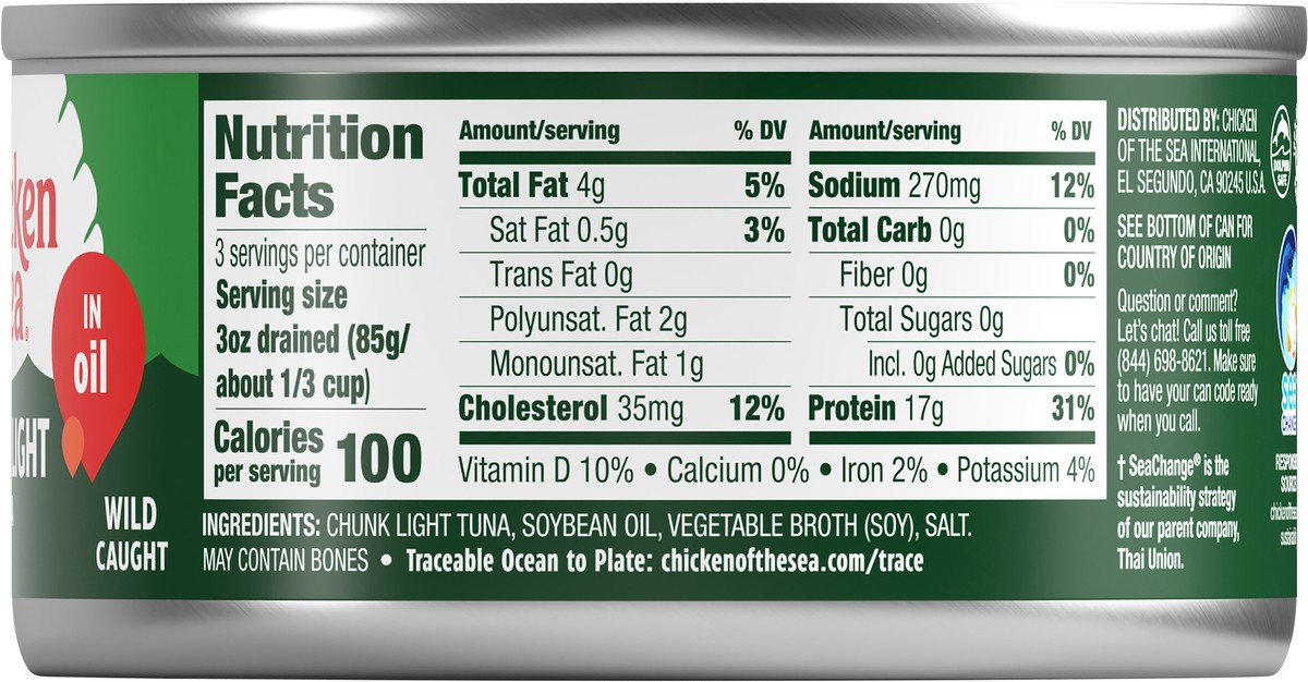 slide 3 of 5, Chicken of the Sea Chunk Light None Tuna in Oil 12 oz, 12 oz