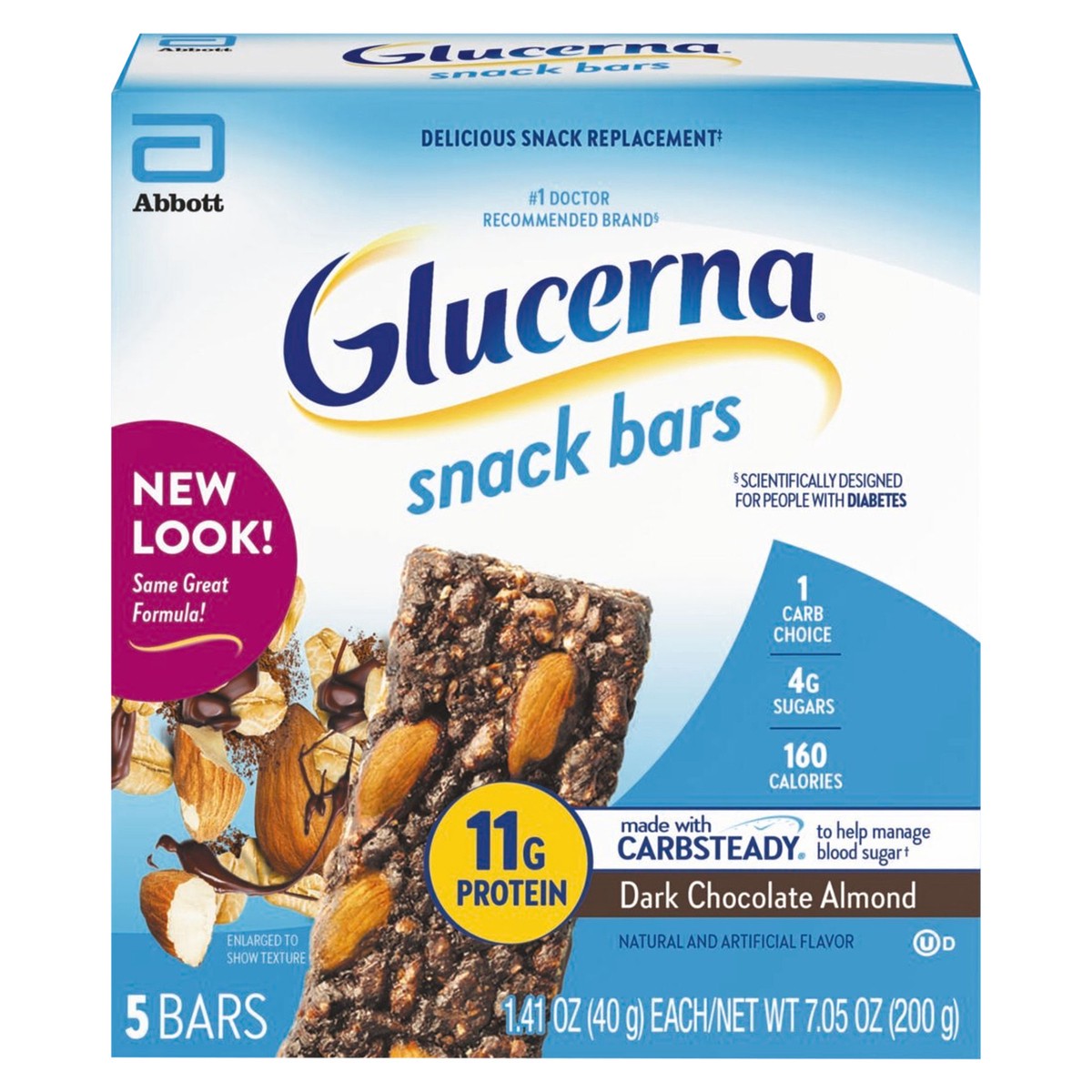 slide 1 of 1, Glucerna Dark Chocolate Almond Snack Bars 5 - 1.41 oz Bars, 5 ct