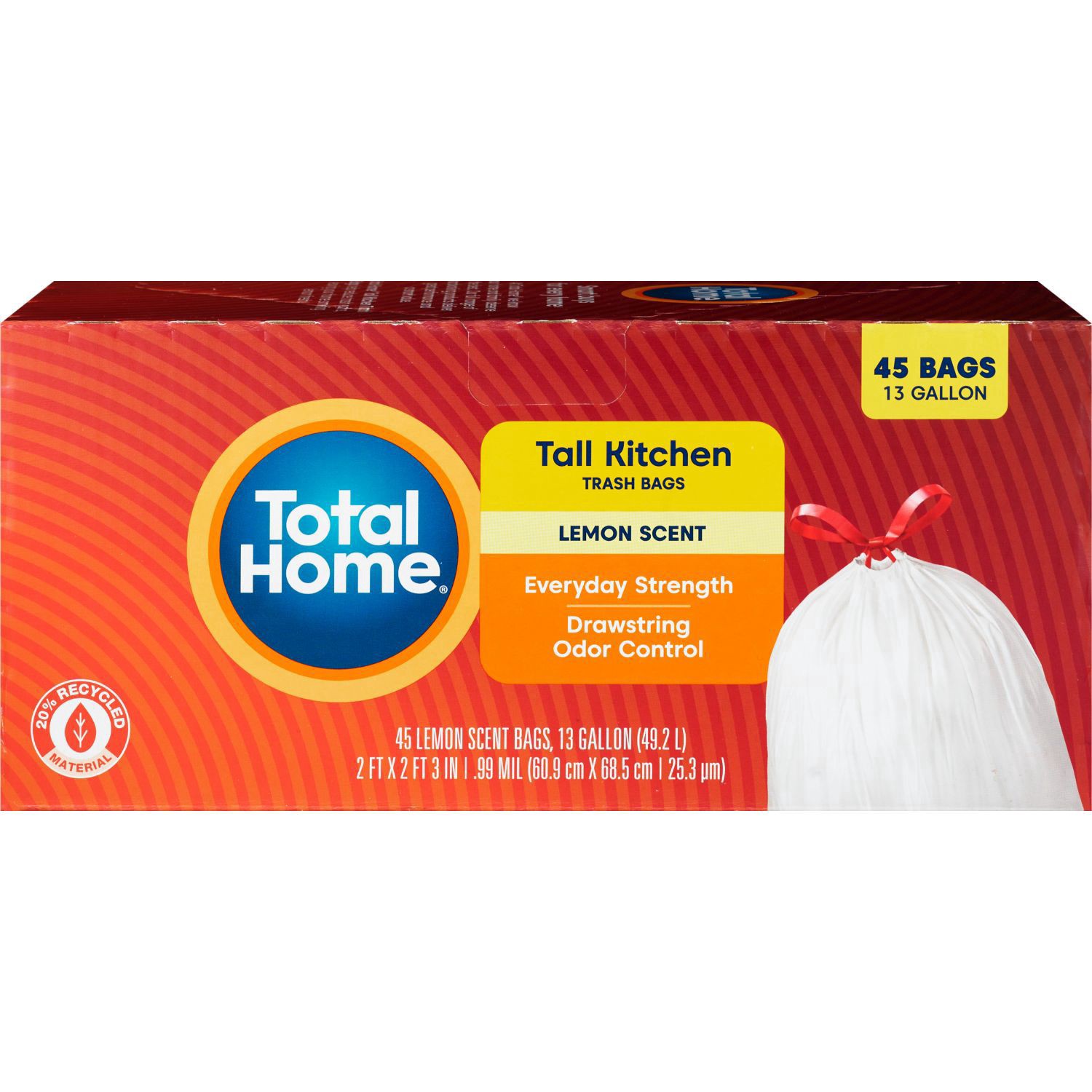 slide 3 of 6, Total Home Drawstring Tall Kitchen Trash Bags, Odor Control, 45 Ct, 45 ct