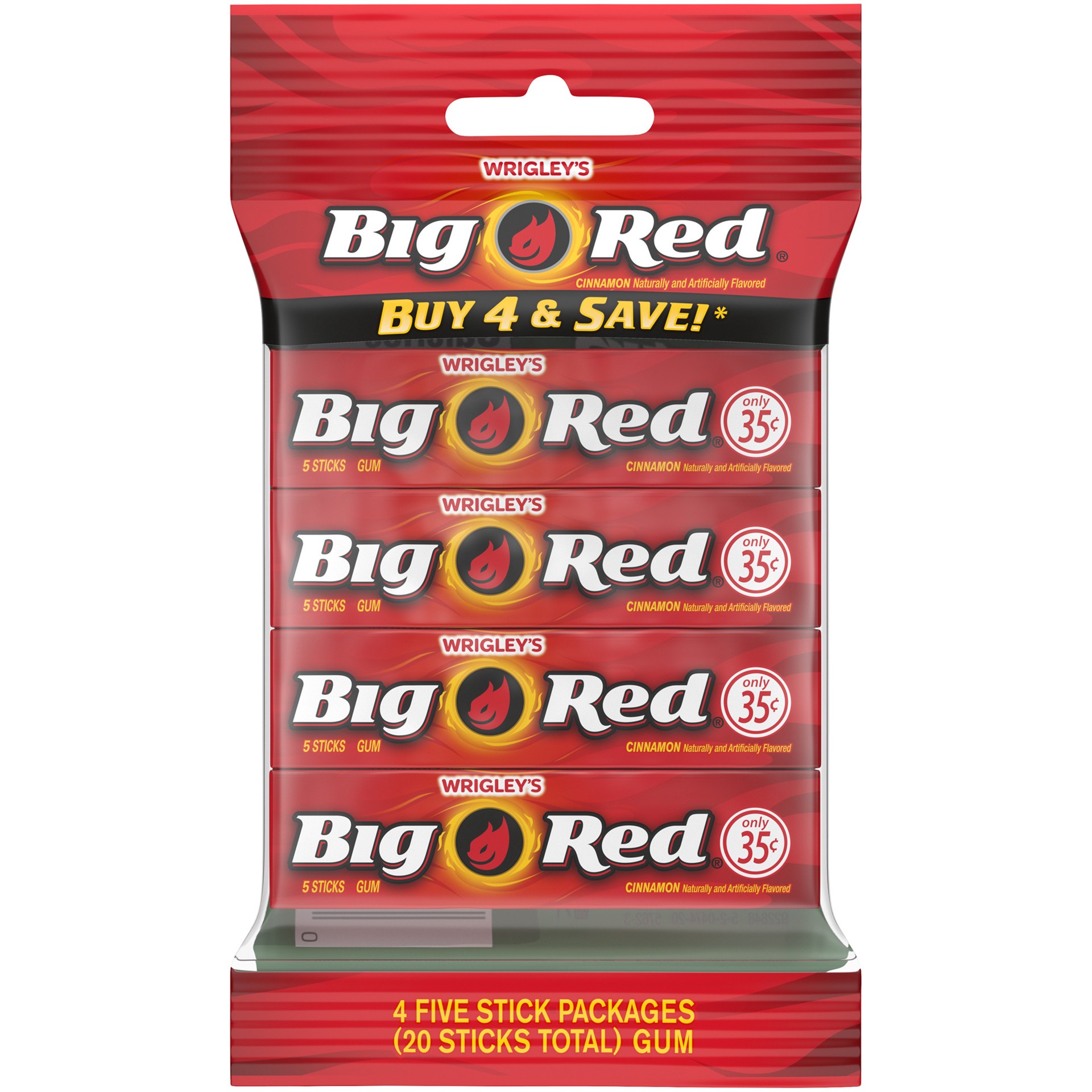 slide 1 of 5, Big Red Cinnamon Gum, 20 pc