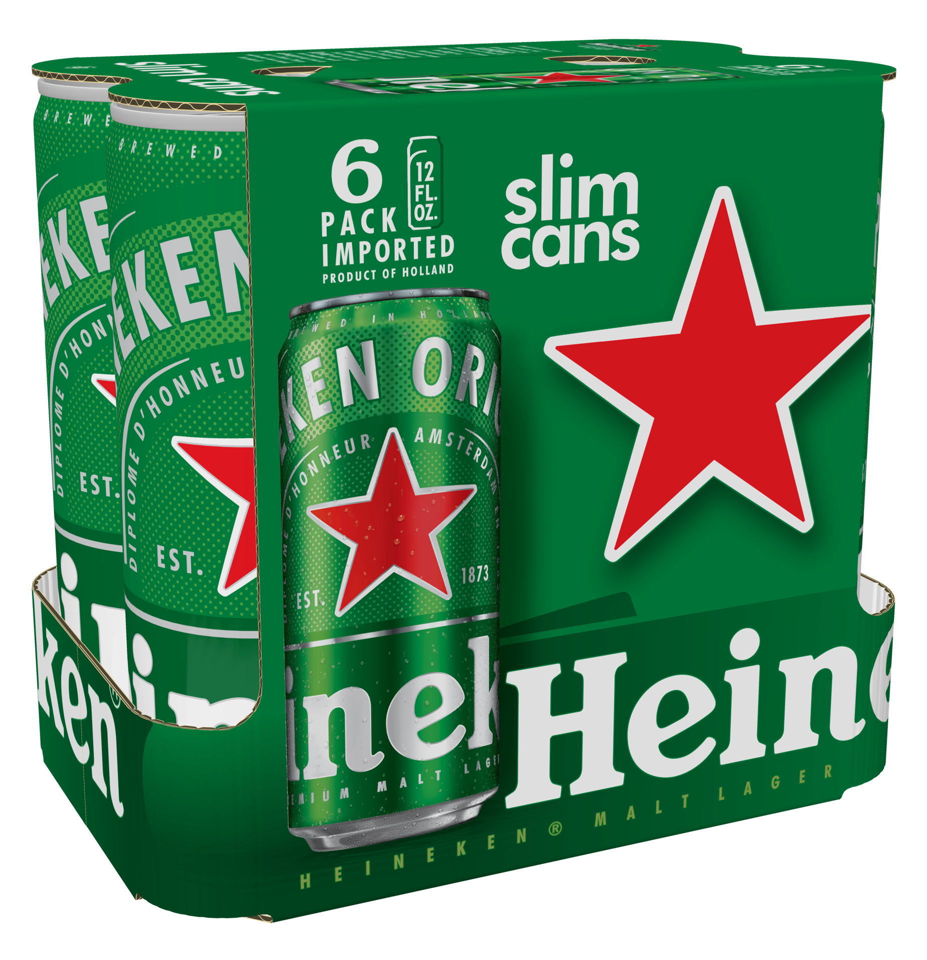 slide 2 of 3, Heineken Premium Malt Lager Imported Beer 6-12 fl oz Cans Multipack, 12 ct; 12 oz