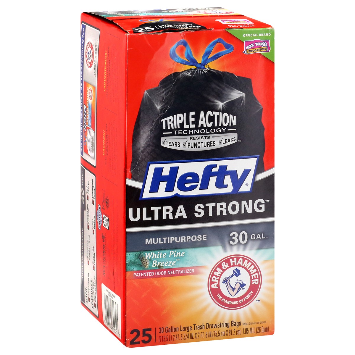 slide 8 of 9, Hefty Ultra Strong 30 Gallon Large Drawstring White Pine Breeze Trash Bags 25 ea, 25 ct