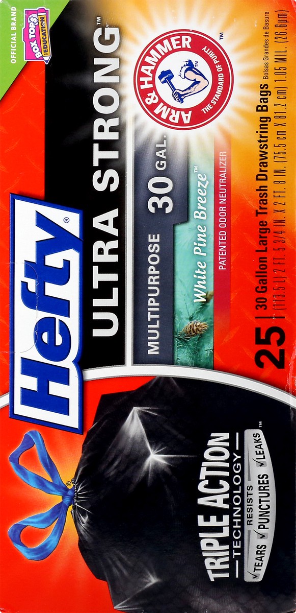 slide 3 of 9, Hefty Ultra Strong 30 Gallon Large Drawstring White Pine Breeze Trash Bags 25 ea, 25 ct