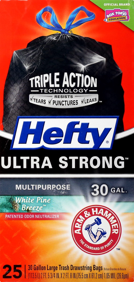 slide 6 of 9, Hefty Ultra Strong 30 Gallon Large Drawstring White Pine Breeze Trash Bags 25 ea, 25 ct