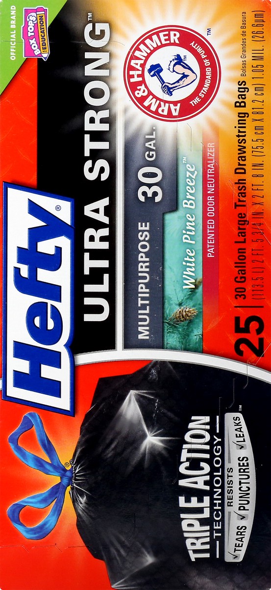 slide 7 of 9, Hefty Ultra Strong 30 Gallon Large Drawstring White Pine Breeze Trash Bags 25 ea, 25 ct