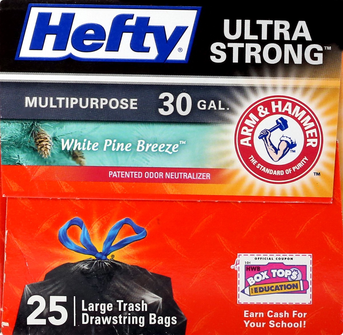 slide 9 of 9, Hefty Ultra Strong 30 Gallon Large Drawstring White Pine Breeze Trash Bags 25 ea, 25 ct