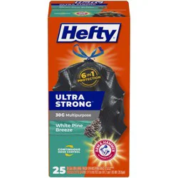 Hefty Ultra Strong 30 Gallon Large Drawstring White Pine Breeze Trash Bags - 25 ct