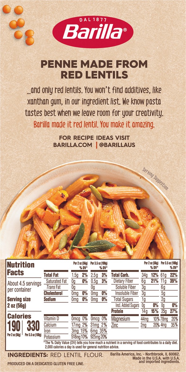 slide 8 of 9, Barilla Legume Red Lentil Penne, 8.8 oz