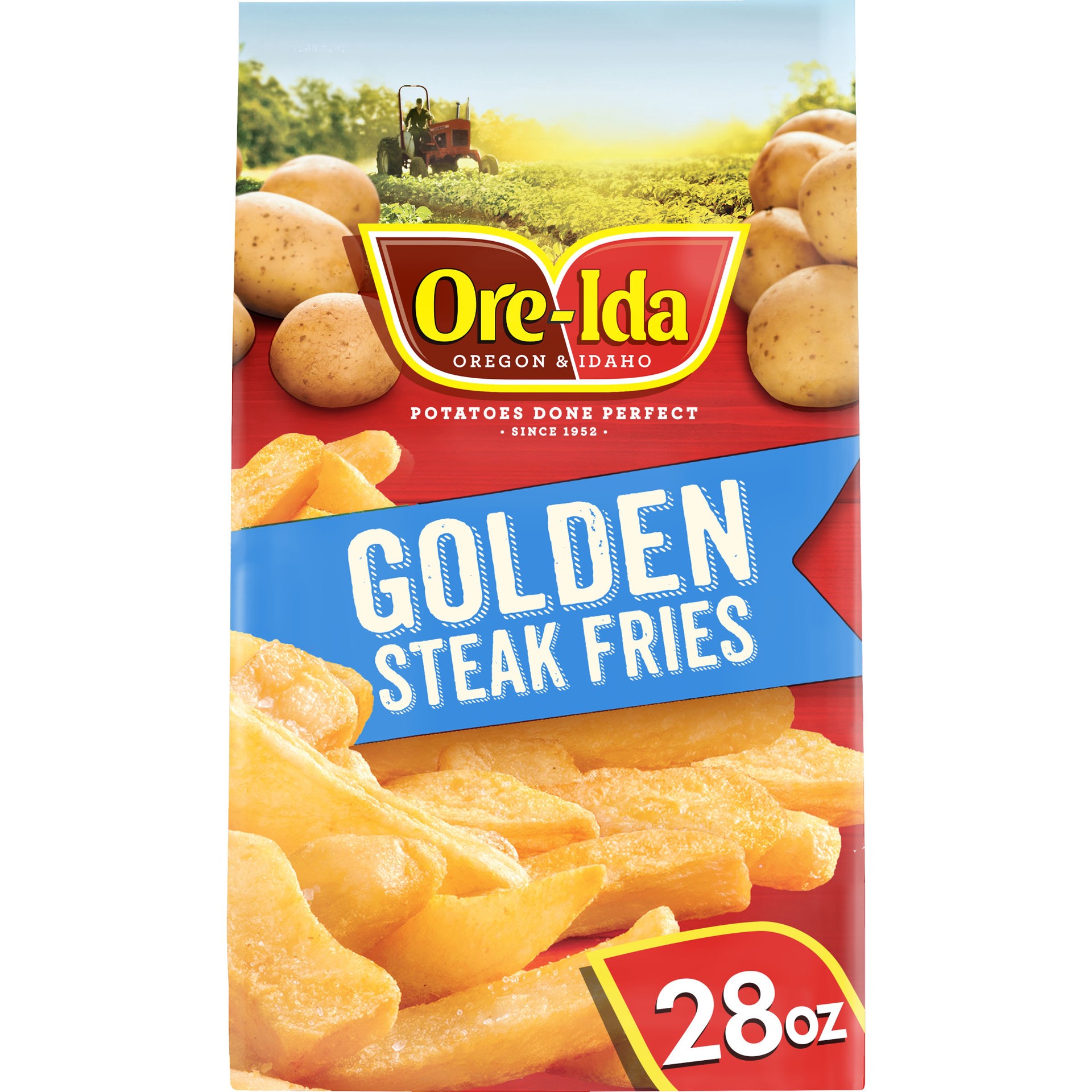 slide 1 of 5, Ore-Ida Golden Thick Cut Steak French Fries Fried Frozen Potatoes, 28 oz Bag, 28 oz