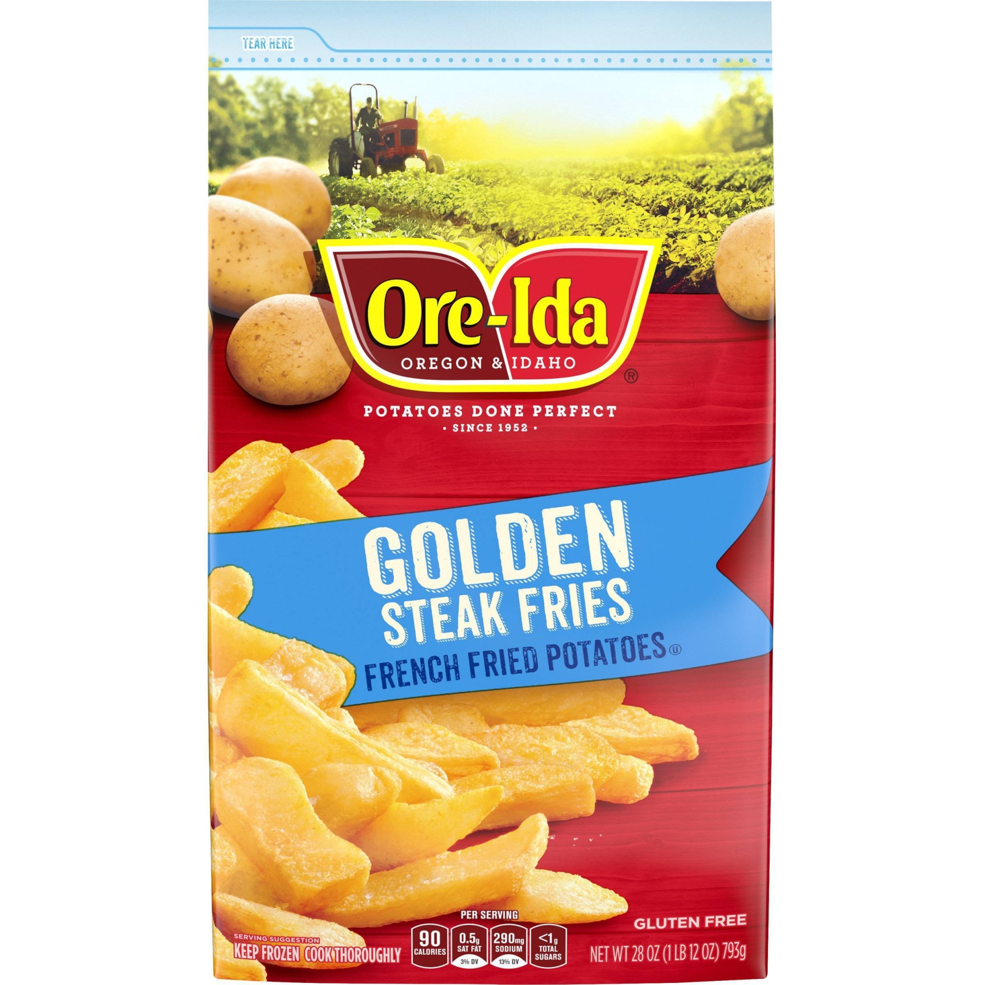 slide 1 of 8, Ore-Ida Golden Thick Cut Steak French Fries Fried Frozen Potatoes, 28 oz