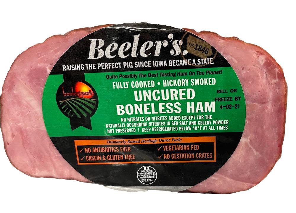 slide 1 of 1, Beeler's Fully Cooked, Hickory Smoked Uncured Boneless Ham Steak, 6 oz