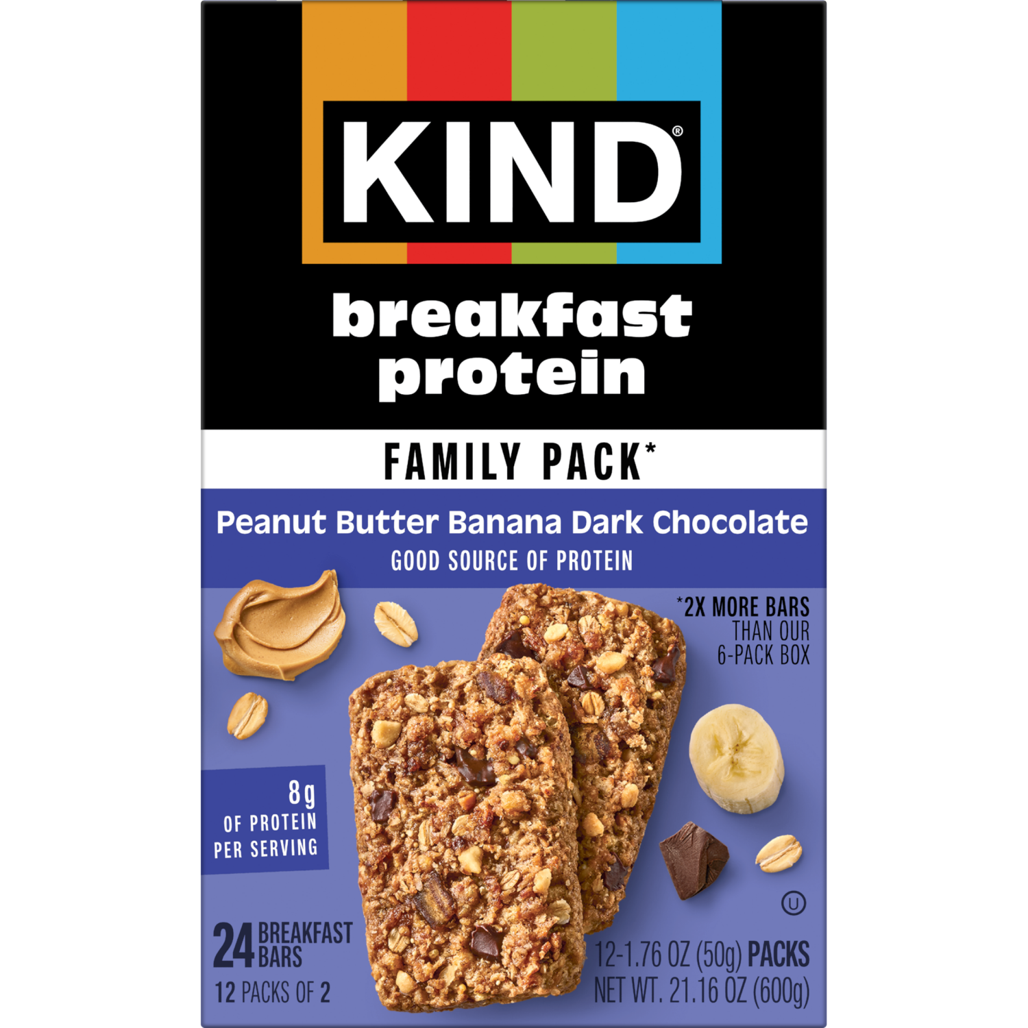 slide 3 of 8, Kind Breakfast Protein Peanut Butter & Banana Dark Chocolate Bars 12 Count, 21.16 oz