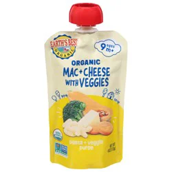 Earth's Best Organic Ages 9m+ Mac + Cheese with Veggies Pasta + Veggie Puree 4 oz