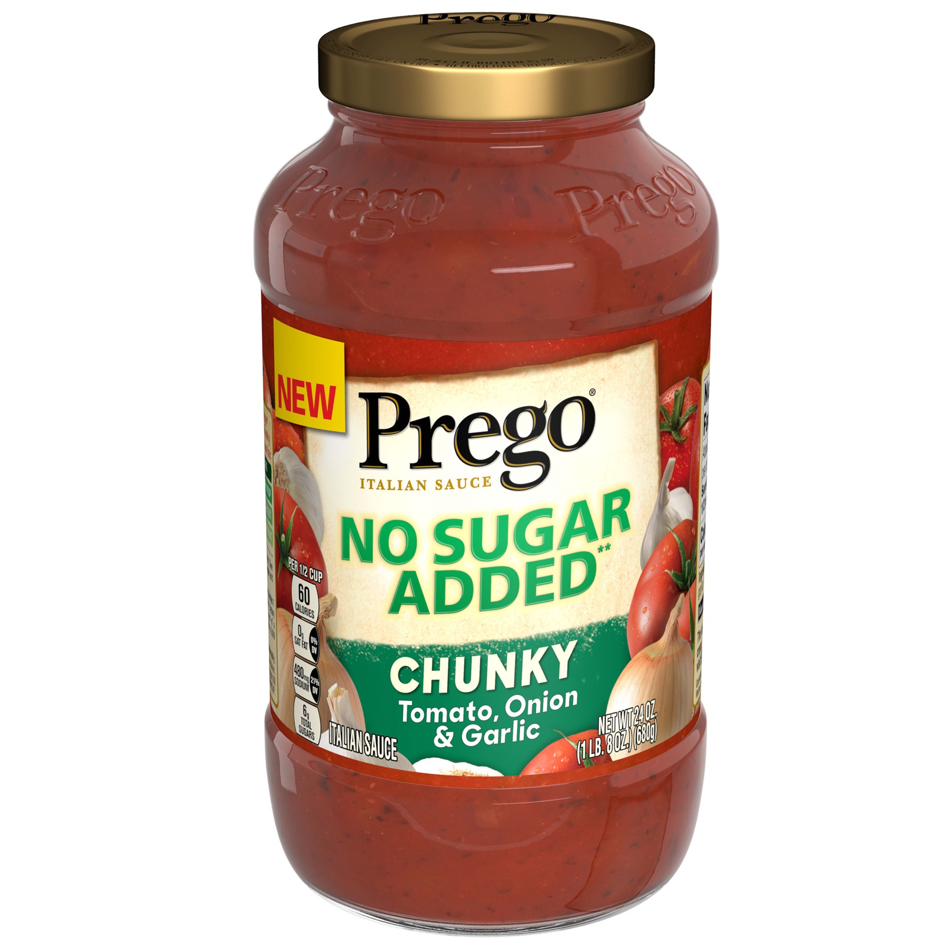 slide 1 of 5, Prego No Sugar Added Pasta Sauce, Chunky Tomato Sauce with Onion and Garlic, 24 Ounce Jar, 24 oz