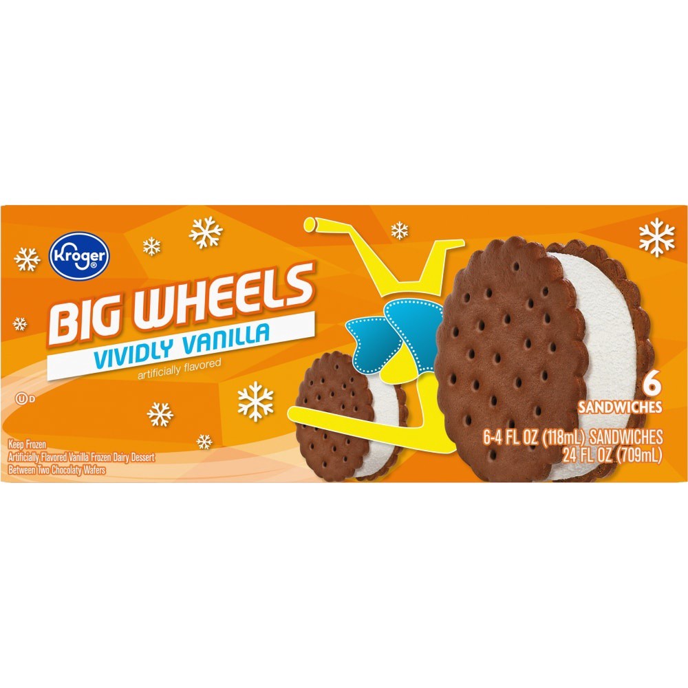 slide 6 of 6, Kroger Big Wheels Vividly Vanilla Round Ice Cream Sandwiches, 6 ct