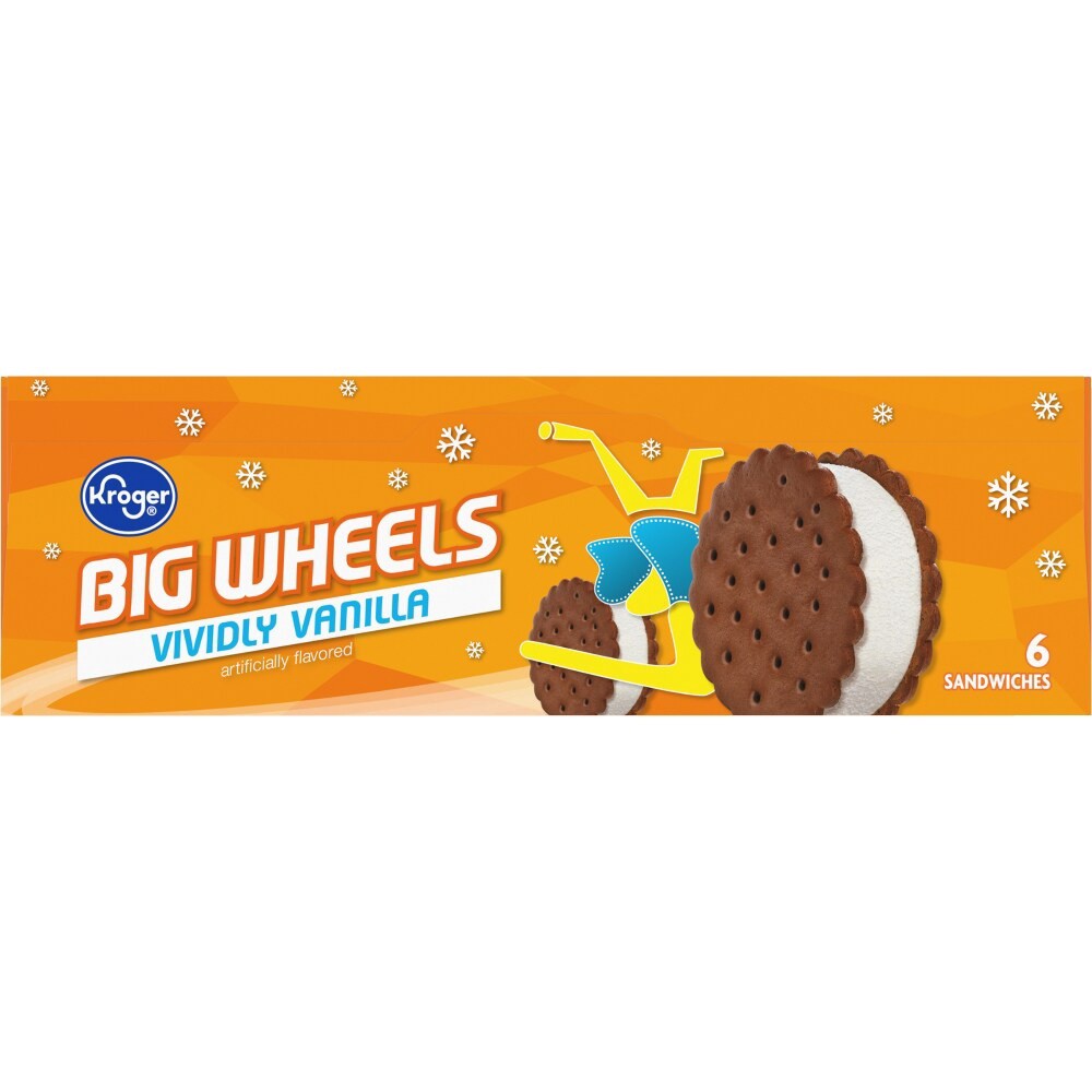 slide 2 of 6, Kroger Big Wheels Vividly Vanilla Round Ice Cream Sandwiches, 6 ct