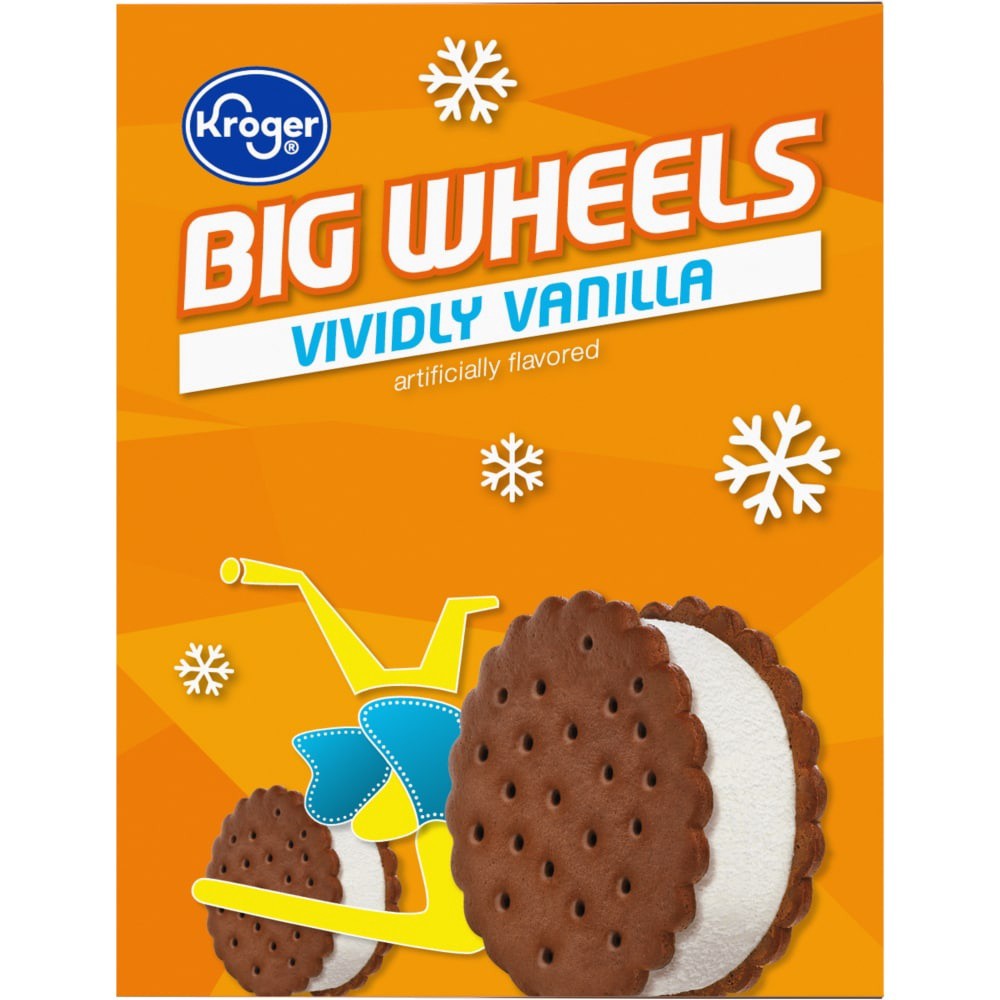 slide 5 of 6, Kroger Big Wheels Vividly Vanilla Round Ice Cream Sandwiches, 6 ct