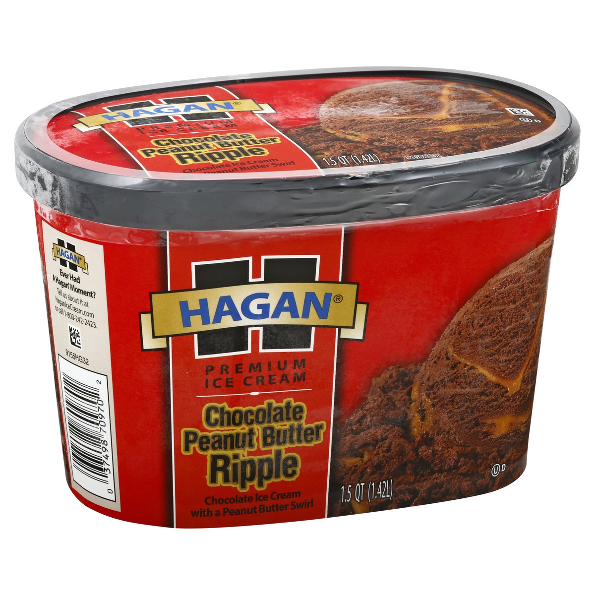 slide 4 of 10, Hagan Chocolate Peanut Butter Ripple Ice Cream 1.5 qt. Tub, 1.42 liter