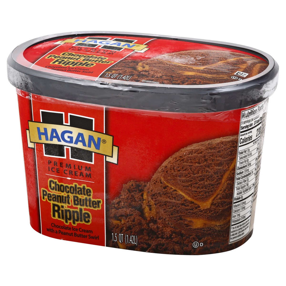 slide 10 of 10, Hagan Chocolate Peanut Butter Ripple Ice Cream 1.5 qt. Tub, 1.42 liter