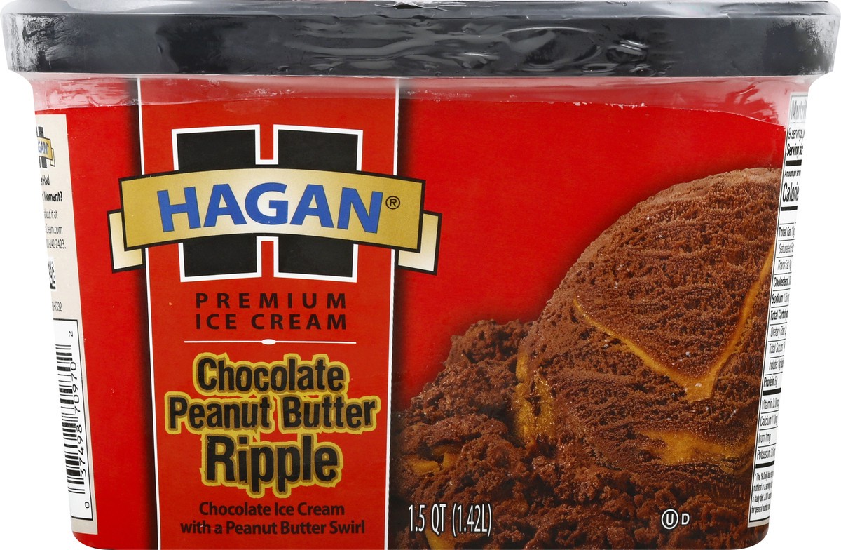 slide 5 of 10, Hagan Chocolate Peanut Butter Ripple Ice Cream 1.5 qt. Tub, 1.42 liter