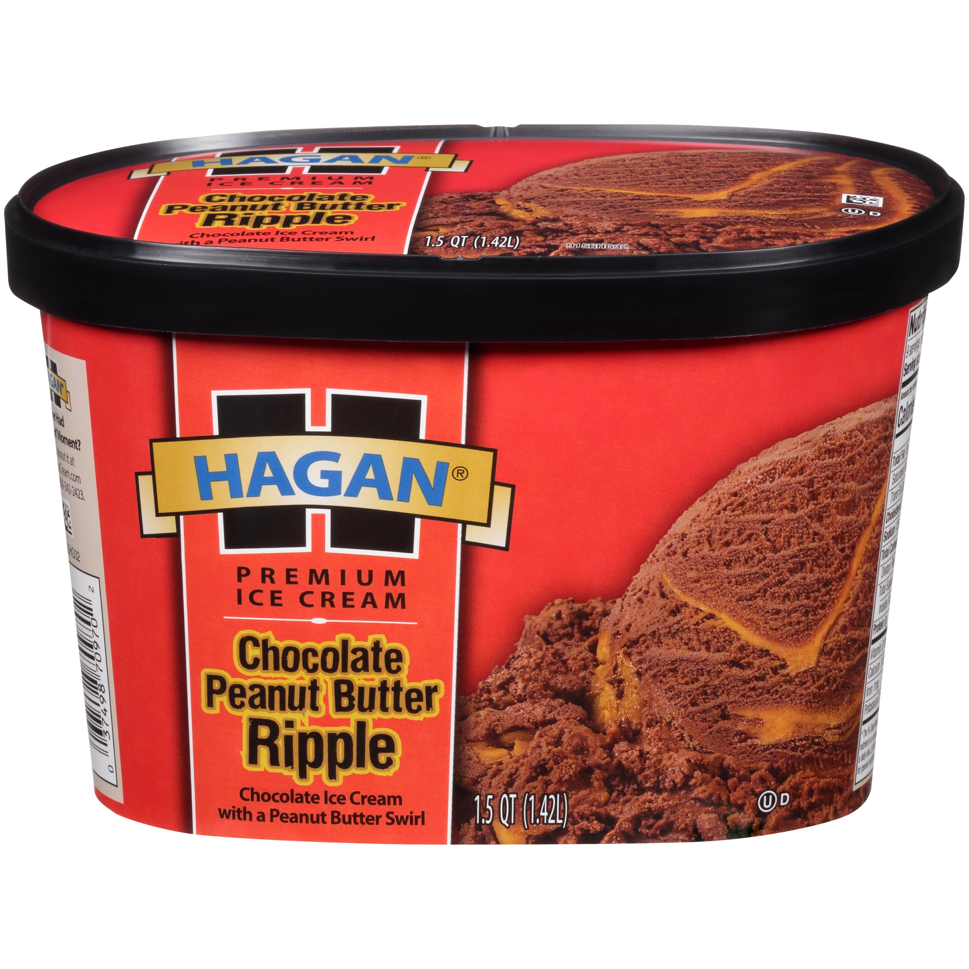 slide 1 of 7, Hagan Chocolate Peanut Butter Ripple Premium Ice Cream, 1.5 qt